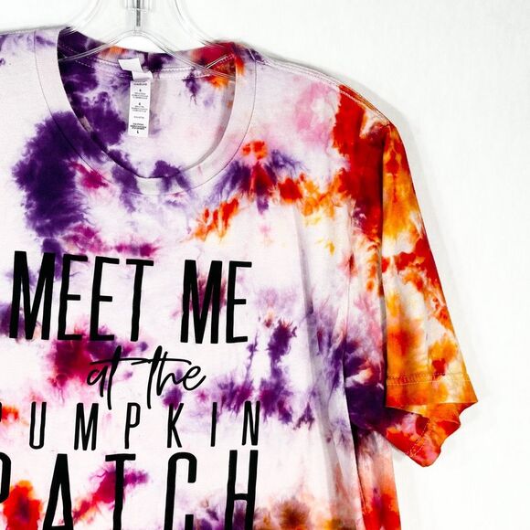Meet Me at the Pumpkin Patch Large Tee Tie Dye Handmade Purple Orange 1317 - Picture 3 of 12